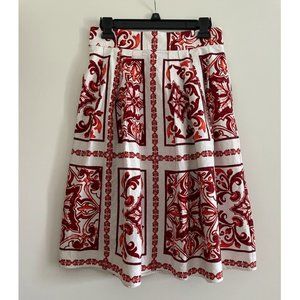 White & Red Patterned Eva Mendes Skirt